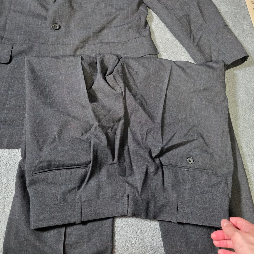 Woody's Mens 43R 34x31 2-Piece Suit Charcl Grey Windowpane Check 3-Button Blazer